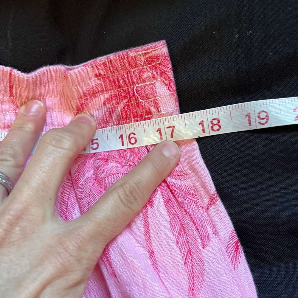Tahari Pants Womens XL Pink Palm Leaf Linen Wide Leg Drawstring Pockets - Picture 6 of 9